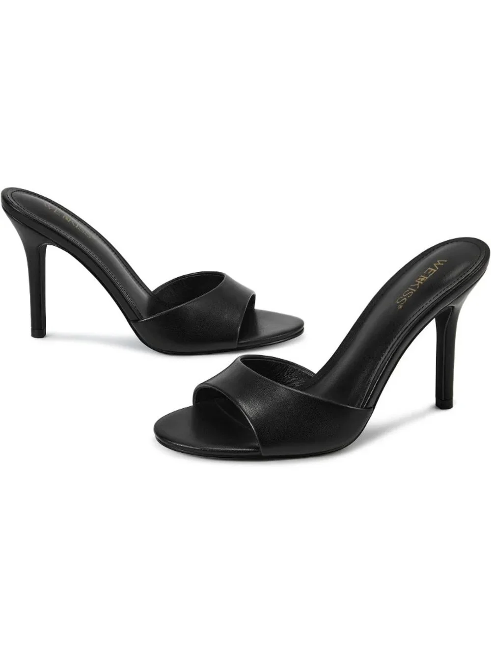 Women's Black Faux Leather Single Strap Open Toe Round Toe High Heel Sandals